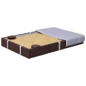 Kids Sandbox With Cover, 4 Corner Seats, Bottom Liner For Backyard, Garden, Outdoor, 73 X 47 X 9, Dark Brown