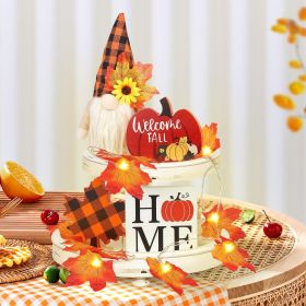 Fall Gnome Tiered Tray Decorations Set Farmhouse Pumpkin Decor Autumn Maple Leaf Table Centerpieces With Fall String Lights Thankgiving Day Fall Greet