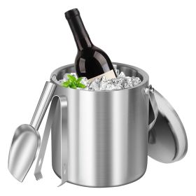 1 Set Double Wall Stainless Steel Insulated Ice Bucket 3L Ice Holder Ice Container With Lid Scoop Strainer Handle For Wine Champagne Beer Parties Cock