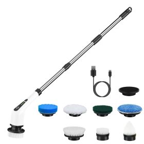 1Pc Electric Spin Scrubber Cordless Rechargeable Telescopic Cleaning Brush 8 Replaceable Heads 2 Speed Adjustable Extension Arm Bathroom Tub Tile Floo