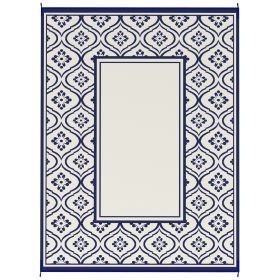 Reversible Outdoor Rug, Waterproof Plastic Straw With Carry Bag, 9 X 12, Blue White Gourd Border