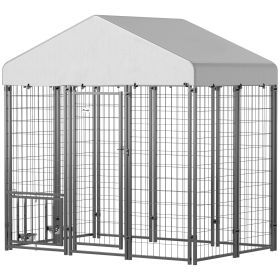 5.9 X 4 X 6 Outdoor Dog Kennel With Roof, Rotating & 4-Level Adjustable Bowls