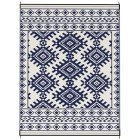 Reversible Outdoor Rug, Waterproof Plastic Straw With Carry Bag, 9 X 12, Blue  White Rhombus Border