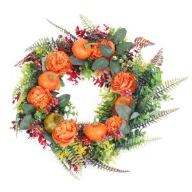 1Pc 17.71IN Autumn Wreath With Pumpkin Mixed Leaves Berries Flowers Fall Decoration For Indoor Outdoor Window Wall Front Door In Halloween Thanks Givi