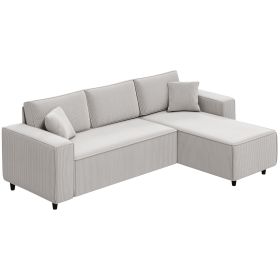 Corner Sofa With Reversible Chaise Lounge, Corduroy L-Shaped Sectional Sofa With Pocket Spring, Light Gray
