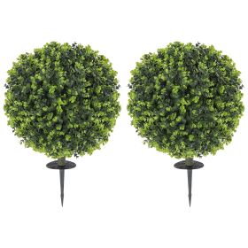 2 Pack 1.3ft Artificial Ball Eucalyptus Topiary With Ground Stake, UV Resistant Faux Greenery For Indoor Outdoor