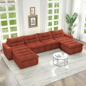 Compression Combined Sofa, Modern Lazy Style Combined Sofa, Comfortable Beanbag Sofa, Can Be Combined At Will, No Need To Assemble, Suitable For Livin (Color: Orange)