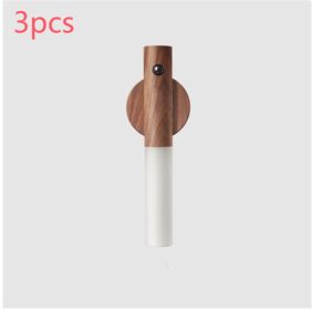 Auto LED USB Magnetic Wood Wireless Night Light Corridors Porch Lights PIR Motion Sensor Wall Light Cabinet Lamp (Option: Walnut 3pcs)