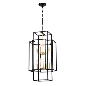 8-Light Metal Lantern Tiered Pendant Hanging Light Fixtures, Industrial Farmhouse Adjustable Height Chandeliers For Dining Room Hallway Foyer Entryway (Option: Matte Black)