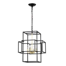 4-Light Metal Lantern Tiered Pendant Hanging Light Fixtures, Industrial Farmhouse Adjustable Height Chandeliers For Dining Room Hallway Foyer Entryway (Option: Matte Black)