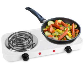 2 Color Options -- 1Pc 2000W Electric Double Burner Portable Coil Heating Hot Plate Stove Countertop RV Hotplate With Non Slip Rubber Feet 5 Temperatu (Color: White)