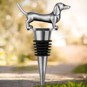 A Dachshund-shaped Red Wine Stopper, A Household Wine Champagne Stopper, An Interesting Dachshund Dog Wine Stopper, Suitable For Men And Women's Birth (Option: Dark Silver HJS1806)