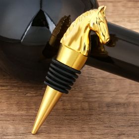 Luxury Horse Head Wine Bottle Stopper Animal-shaped Wine Stopper For Preserving Red Wine, A Kitchen Storage Gift, A Birthday Gift For Universal Wine P (Option: Golden HJS0409)